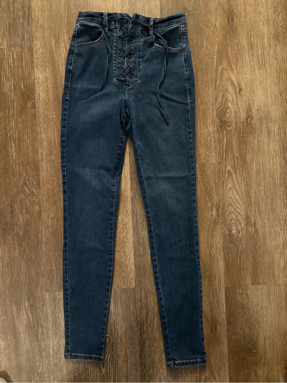 Garage Lace-Up High Rise Dark Blue Jeans